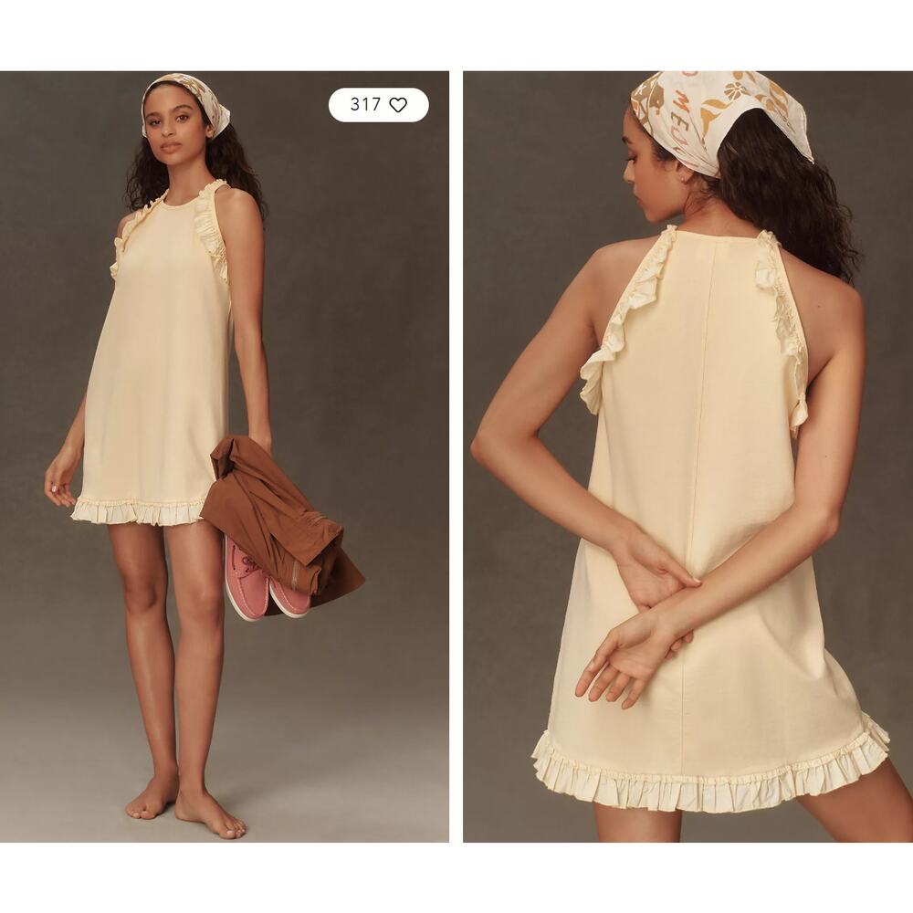 Sundays Venus Mini Dress Women M Yellow Excellent Halter Ruffle Cotton Blend